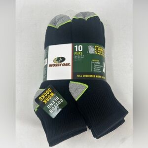 Mossy Oak Black and Gray Full Cushioned Work Socks 10 Pairs Mens 6-12 NEW